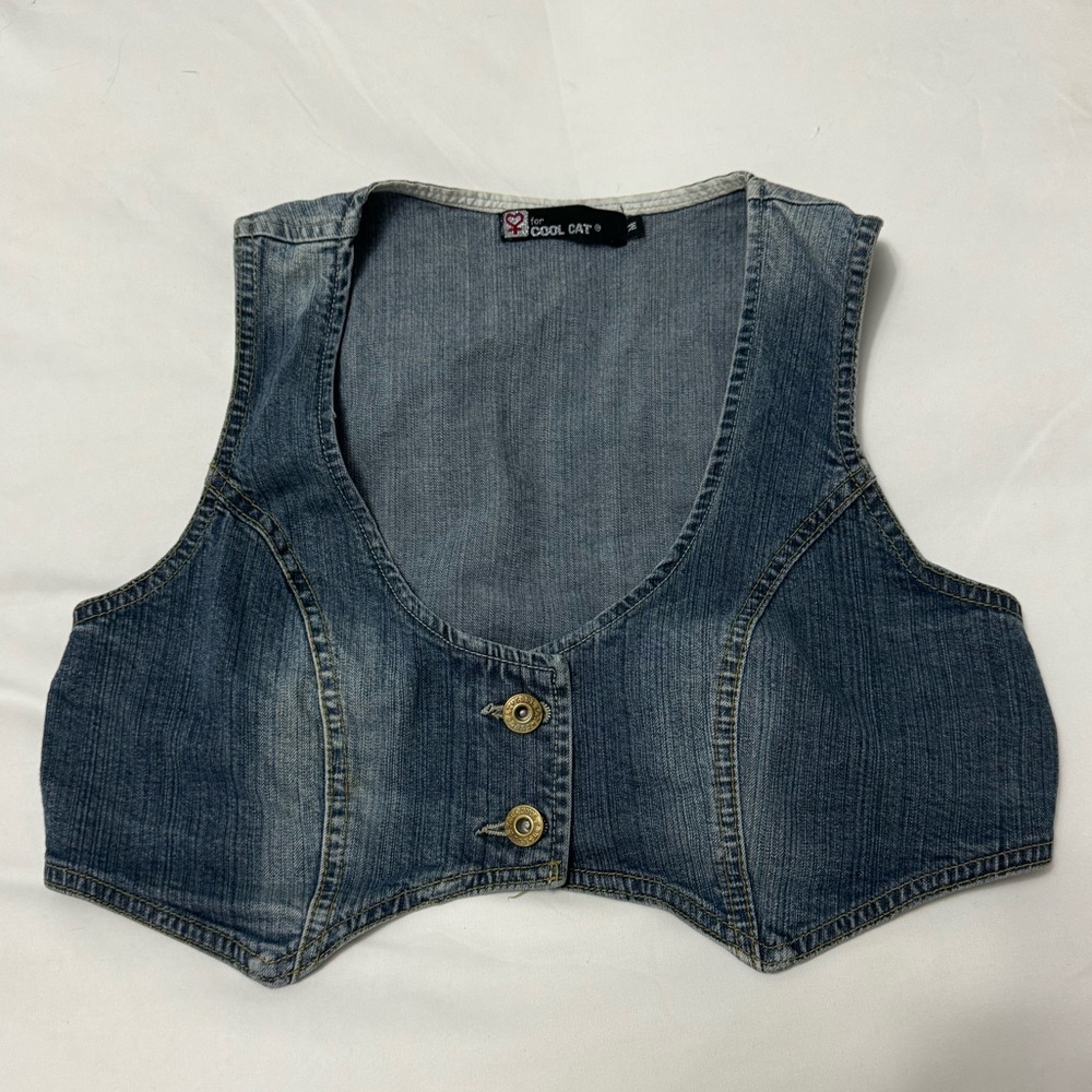 Cool Cat Denim Vest with Button Detail